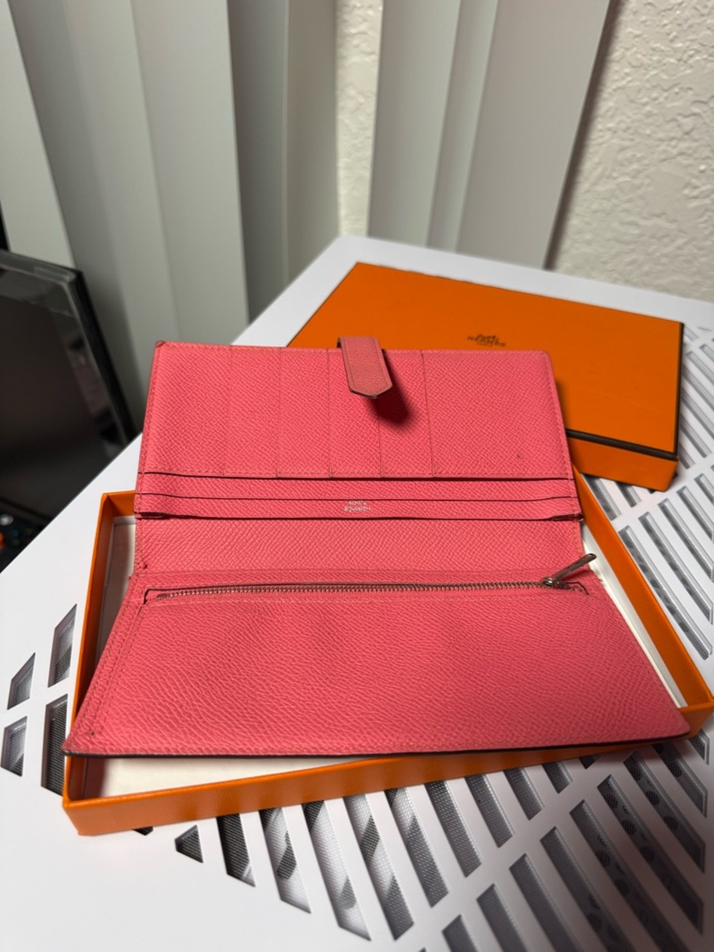 Hermes Pink Epsom Leather Bearn Long Wallet - Picture 6 of 10